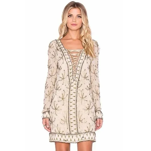 Free People Sicily Ivory beaded dress cream white statement beaded dress size 12 - Picture 3 of 7
